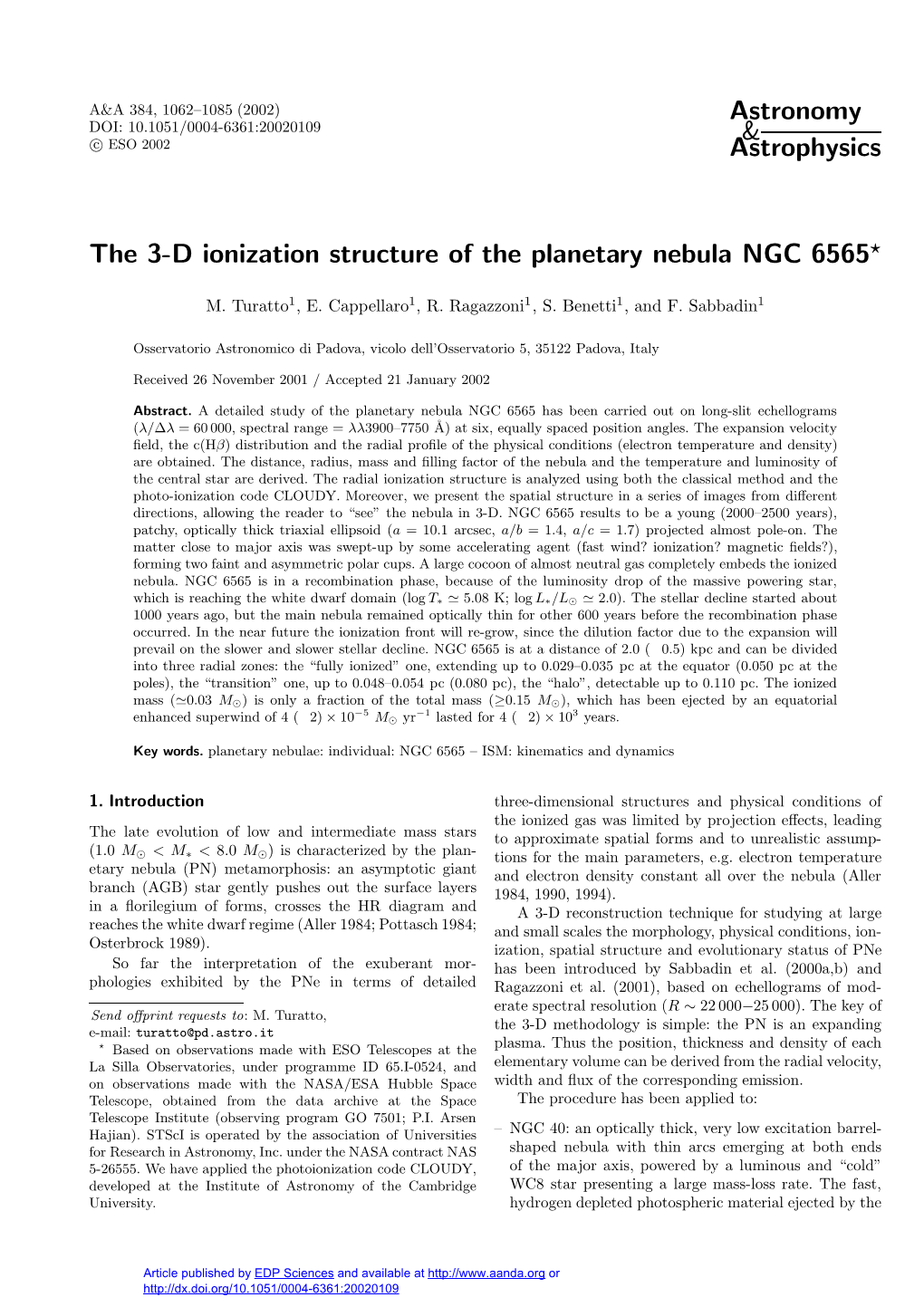 The 3-D Ionization Structure of the Planetary Nebula NGC 6565