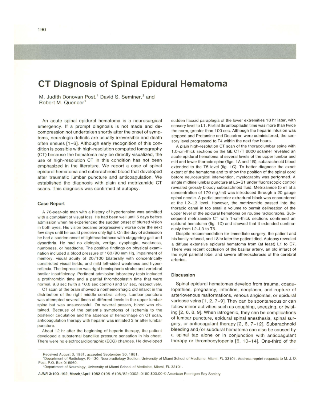 CT Diagnosis of Spinal Epidural Hematoma