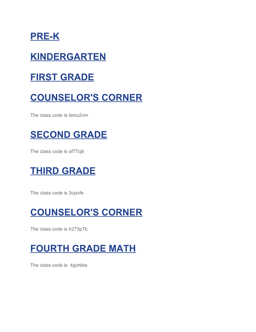 Pre-K Kindergarten First Grade Counselor's Corner