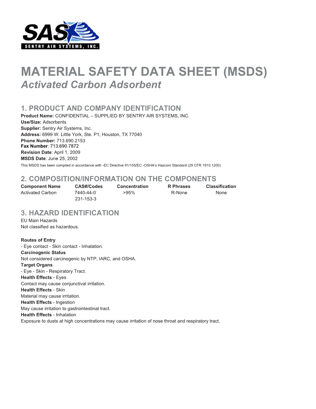 Activated Carbon MSDS