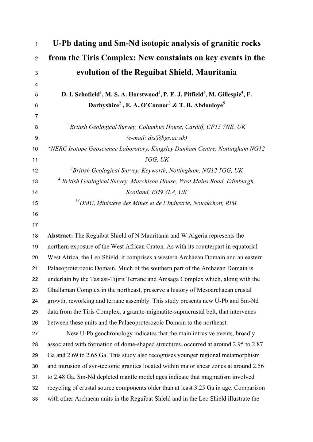 U-Pb Dating and Sm-Nd Isotopic Analysis of Granitic Rocks from The