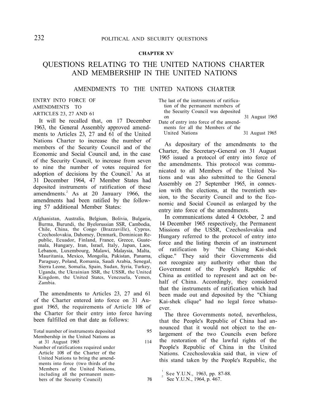 [ 1965 ] Part 1 Sec 1 Chapter 15 Questions Relating to the United Nations Charter and Membership in the United Nations