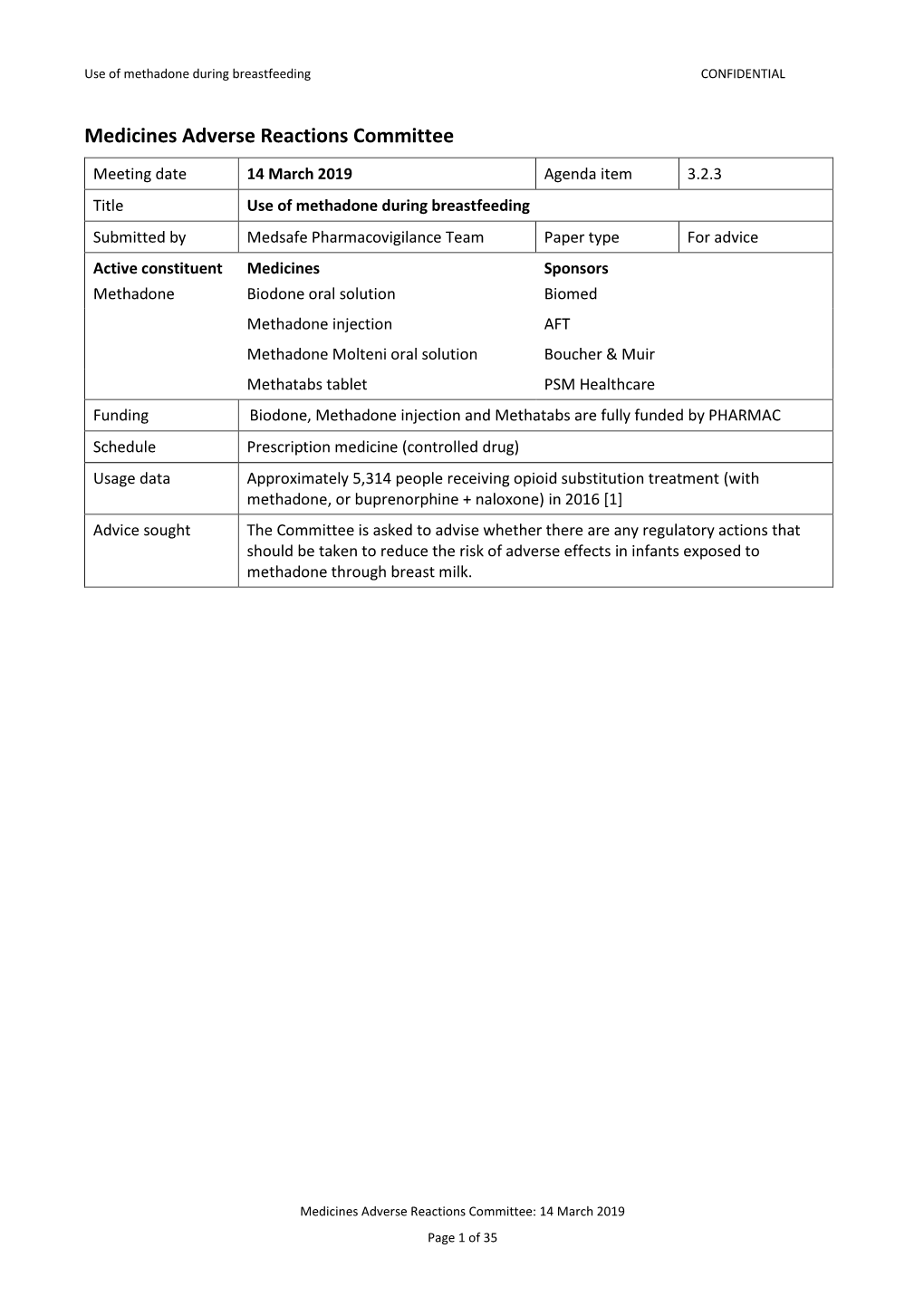 3.2.3 Methadone Use in Breastfeeding