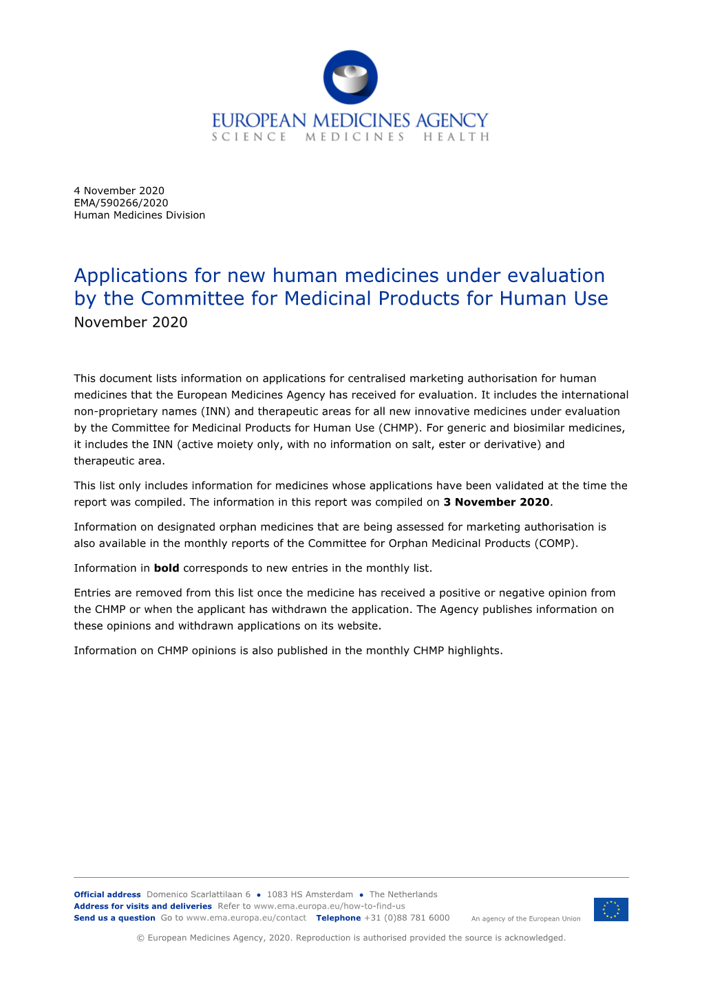 November 2020 EMA/590266/2020 Human Medicines Division