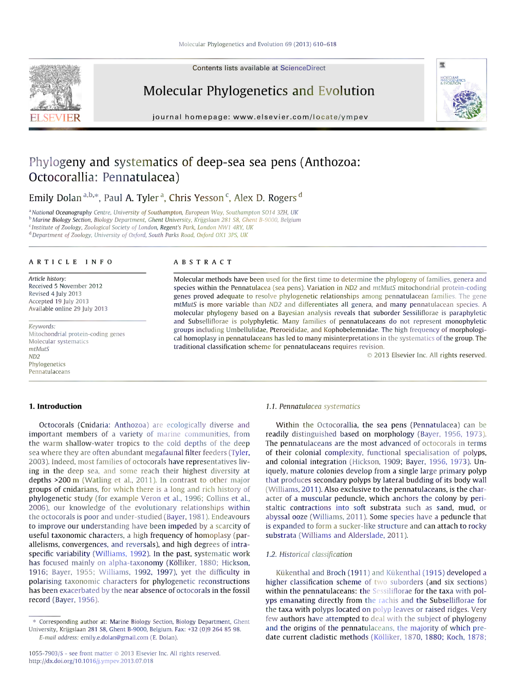 Phylogeny and Systematics of Deep-Sea Sea Pens (Anthozoa: Octocorallia: Pennatulacea)