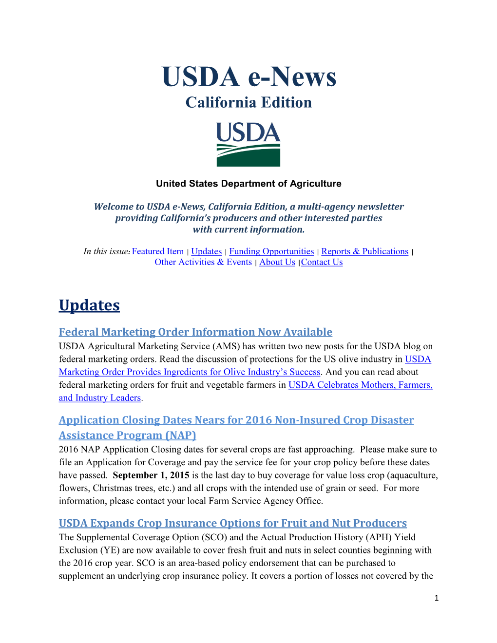 USDA E-News California Edition