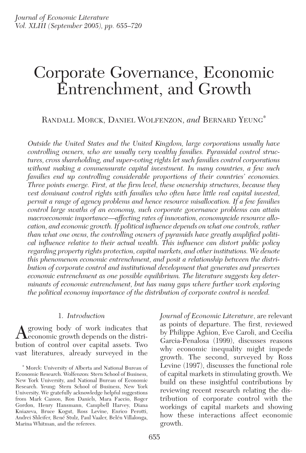 Corporate Governance, Economic Entrenchment, and Growth