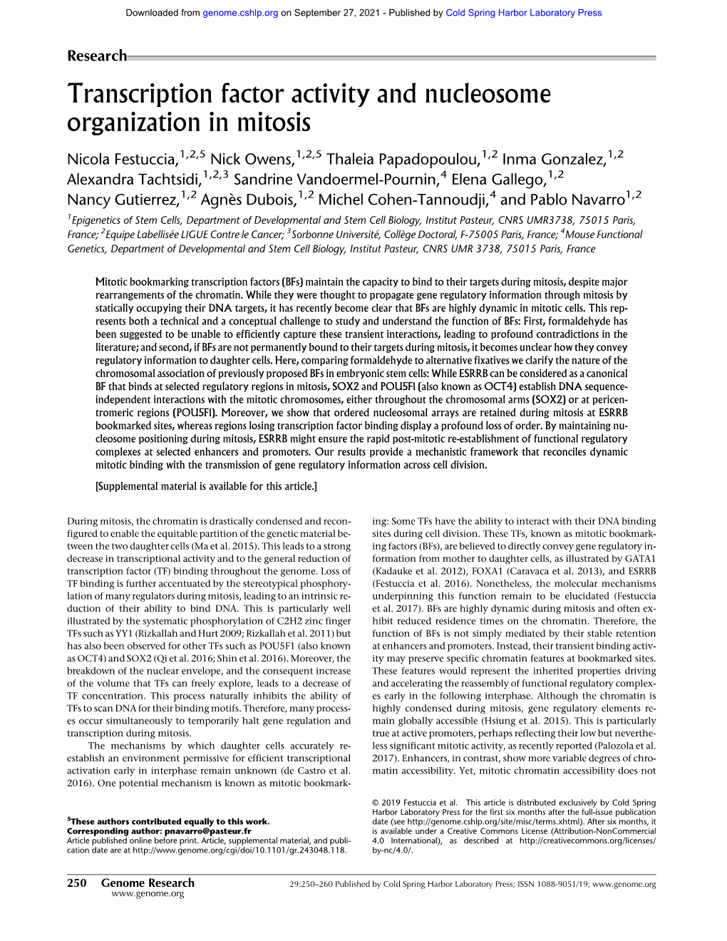 Transcription Factor Activity and Nucleosome Organization in Mitosis