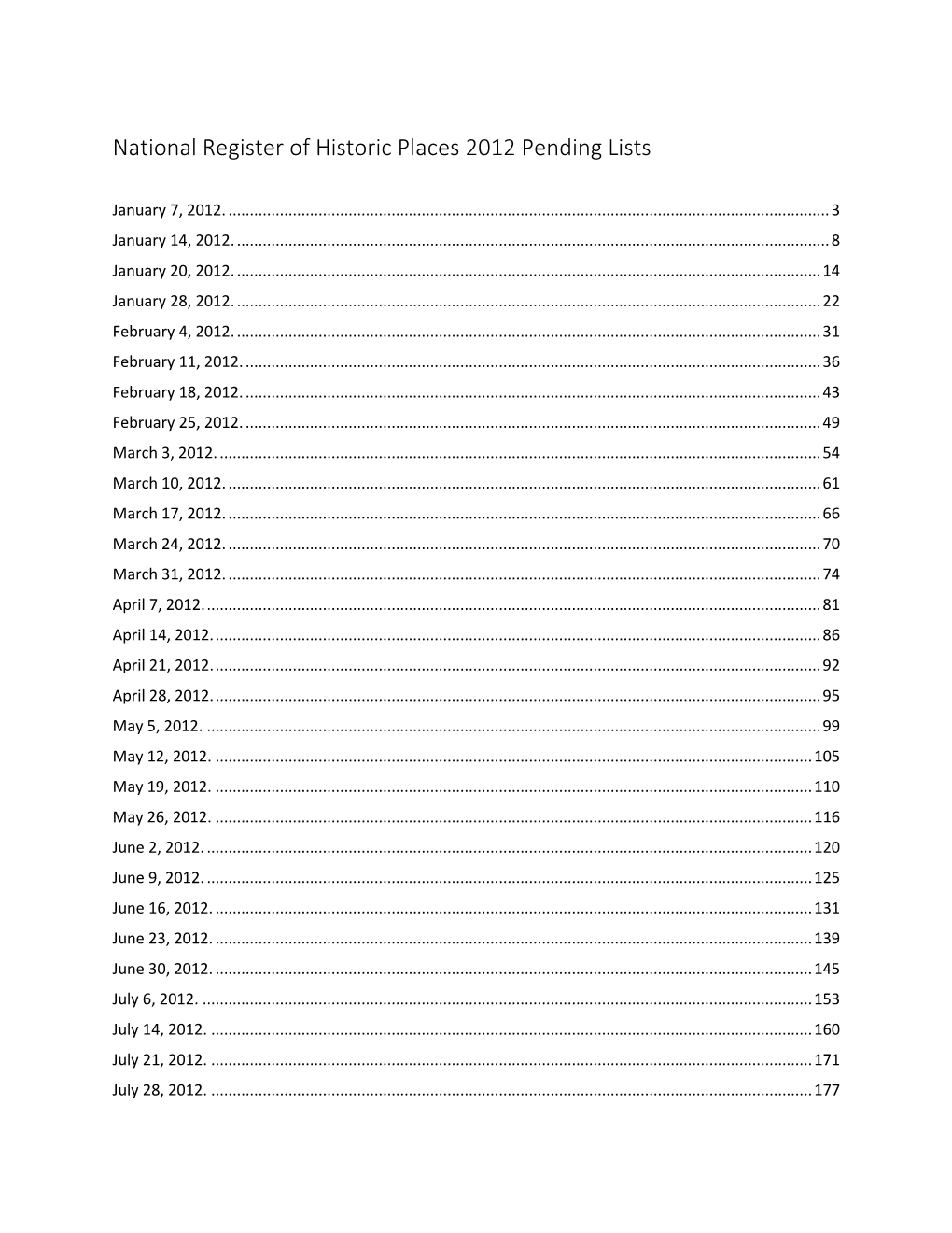 National Register of Historic Places Pending Lists for 2012