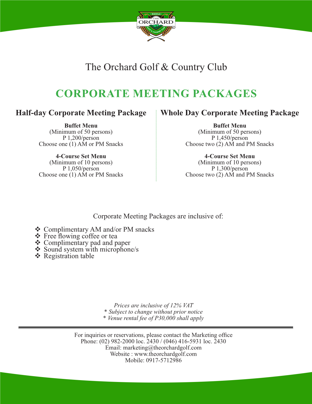 Corporate Meeting Packages