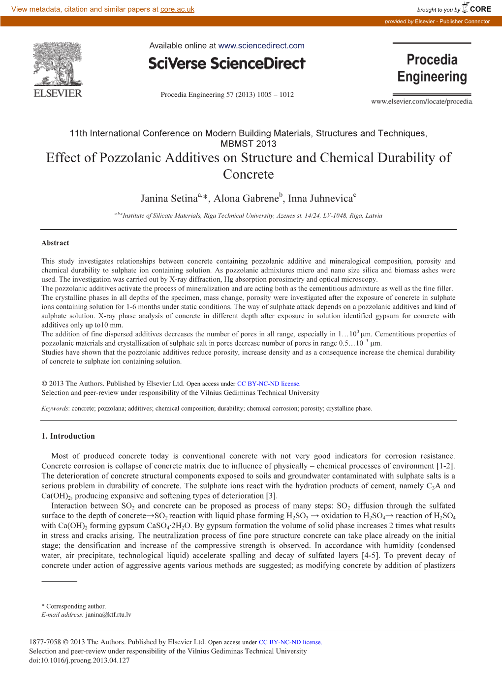 Effect of Pozzolanic Additives on Structure and Chemical Durability of Concrete