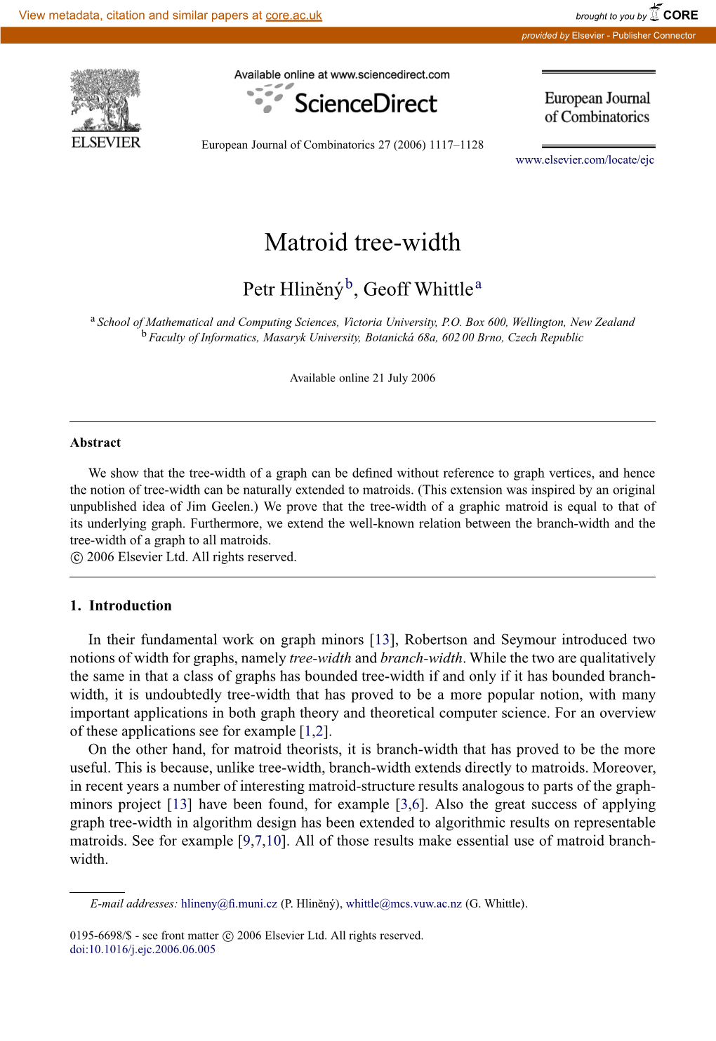 Matroid Tree-Width