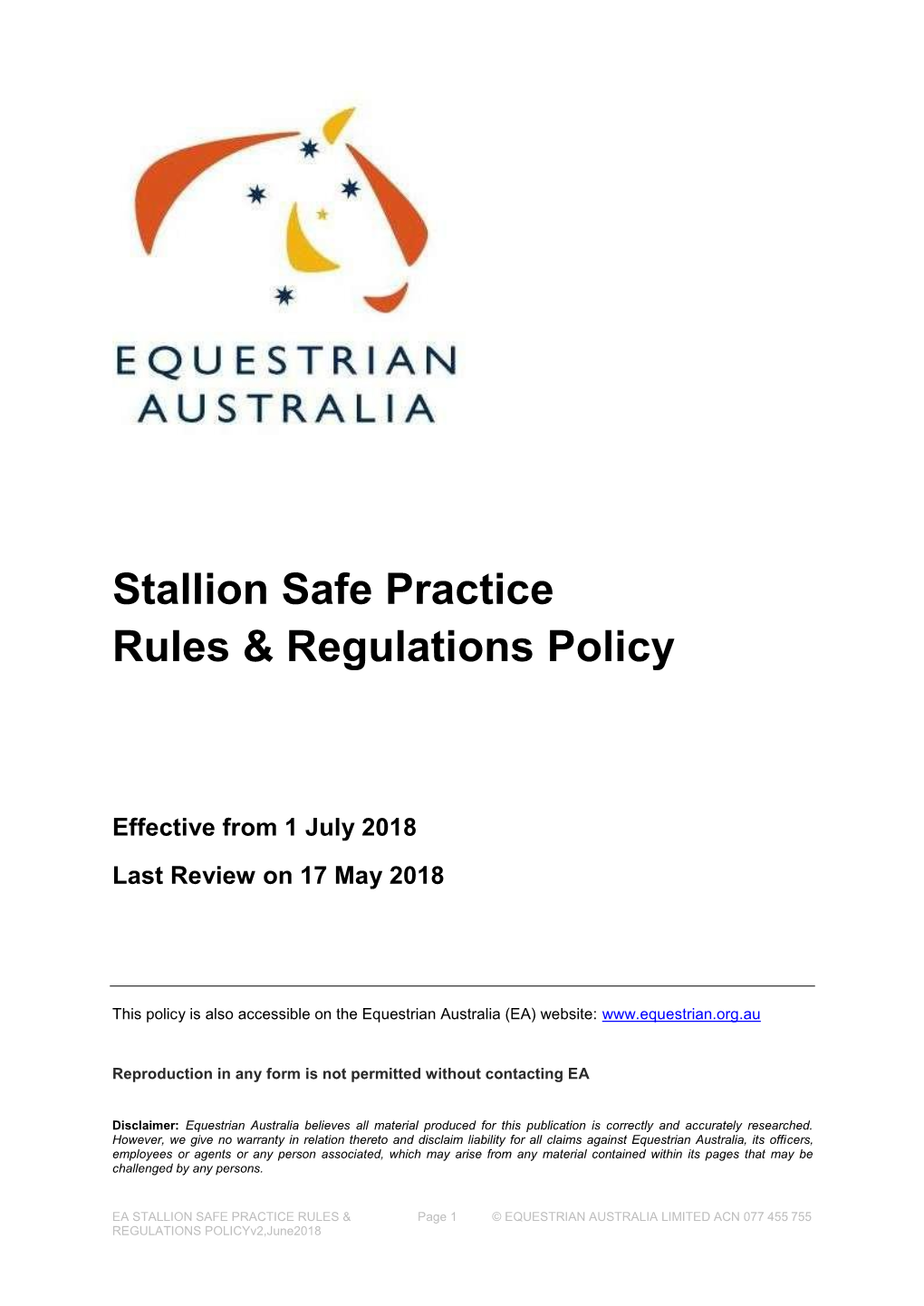 Stallion Safe Practice Rules & Regulations