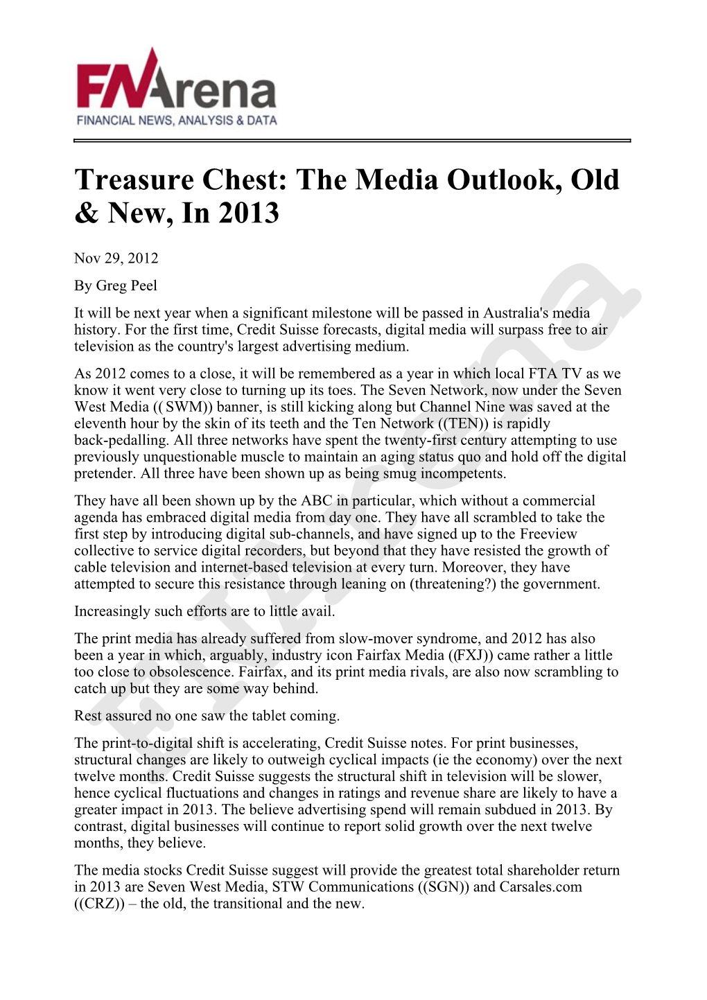 Treasure Chest: the Media Outlook, Old & New, in 2013