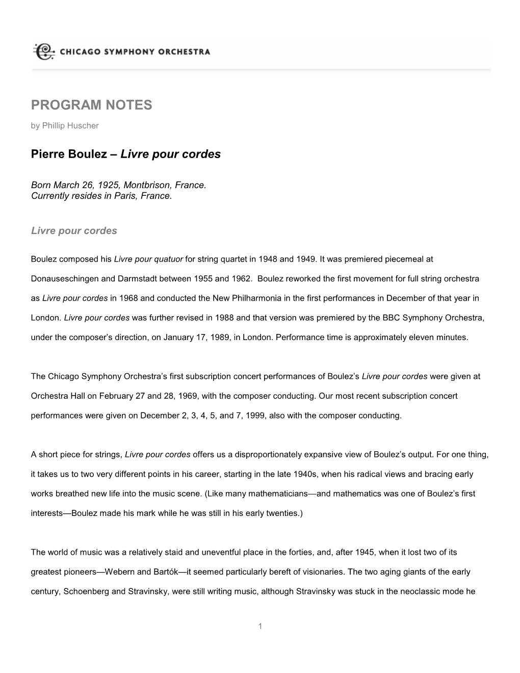 PROGRAM NOTES by Phillip Huscher