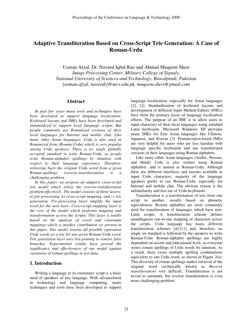 Adaptive Transliteration Based on Cross-Script Trie Generation: a Case Of