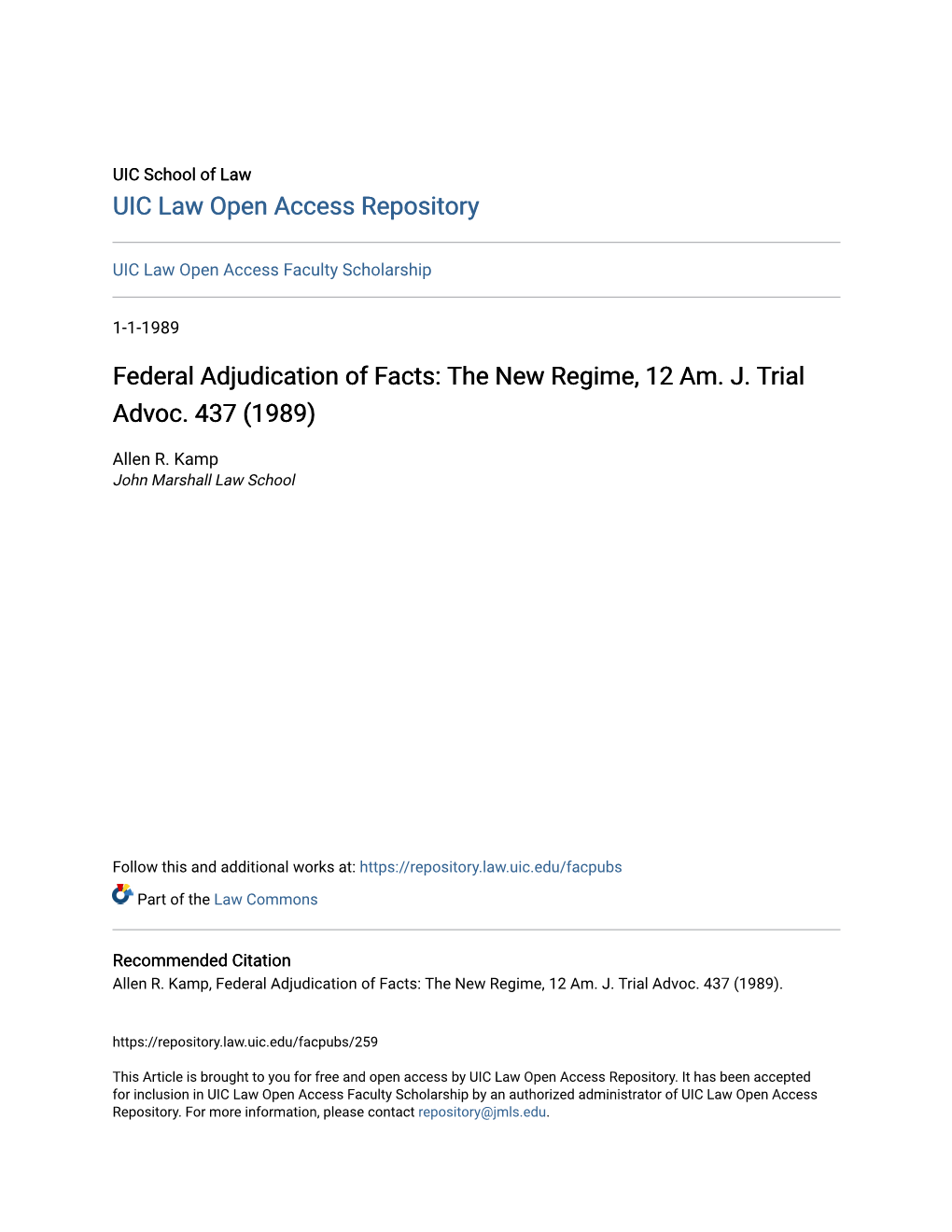 Federal Adjudication of Facts: the New Regime, 12 Am