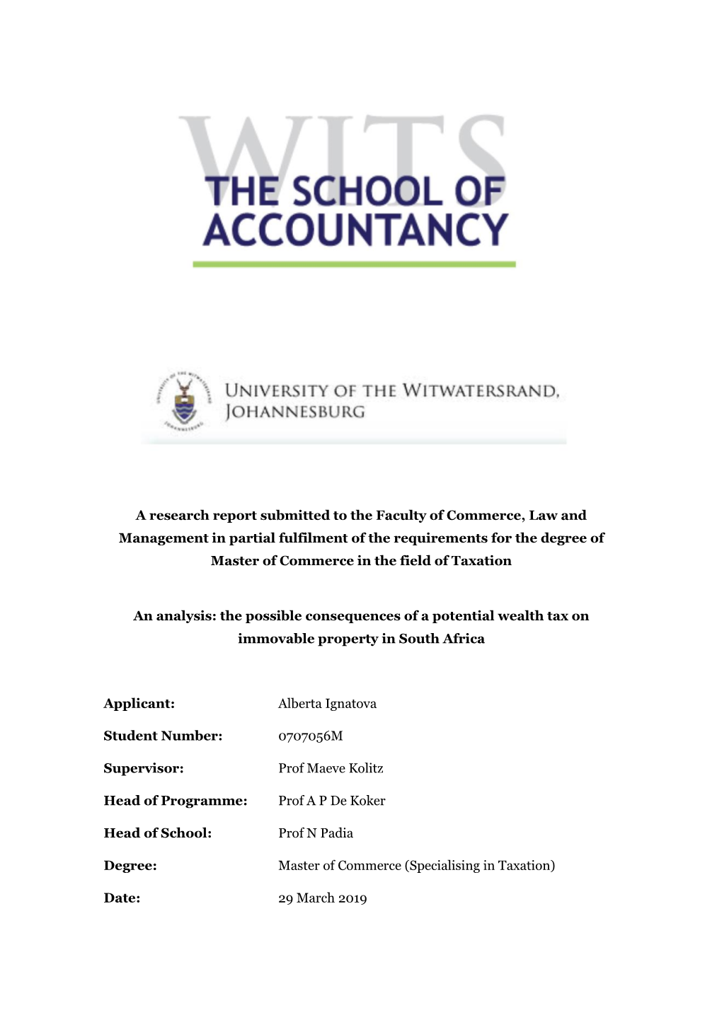 A Research Report Submitted to the Faculty of Commerce, Law And