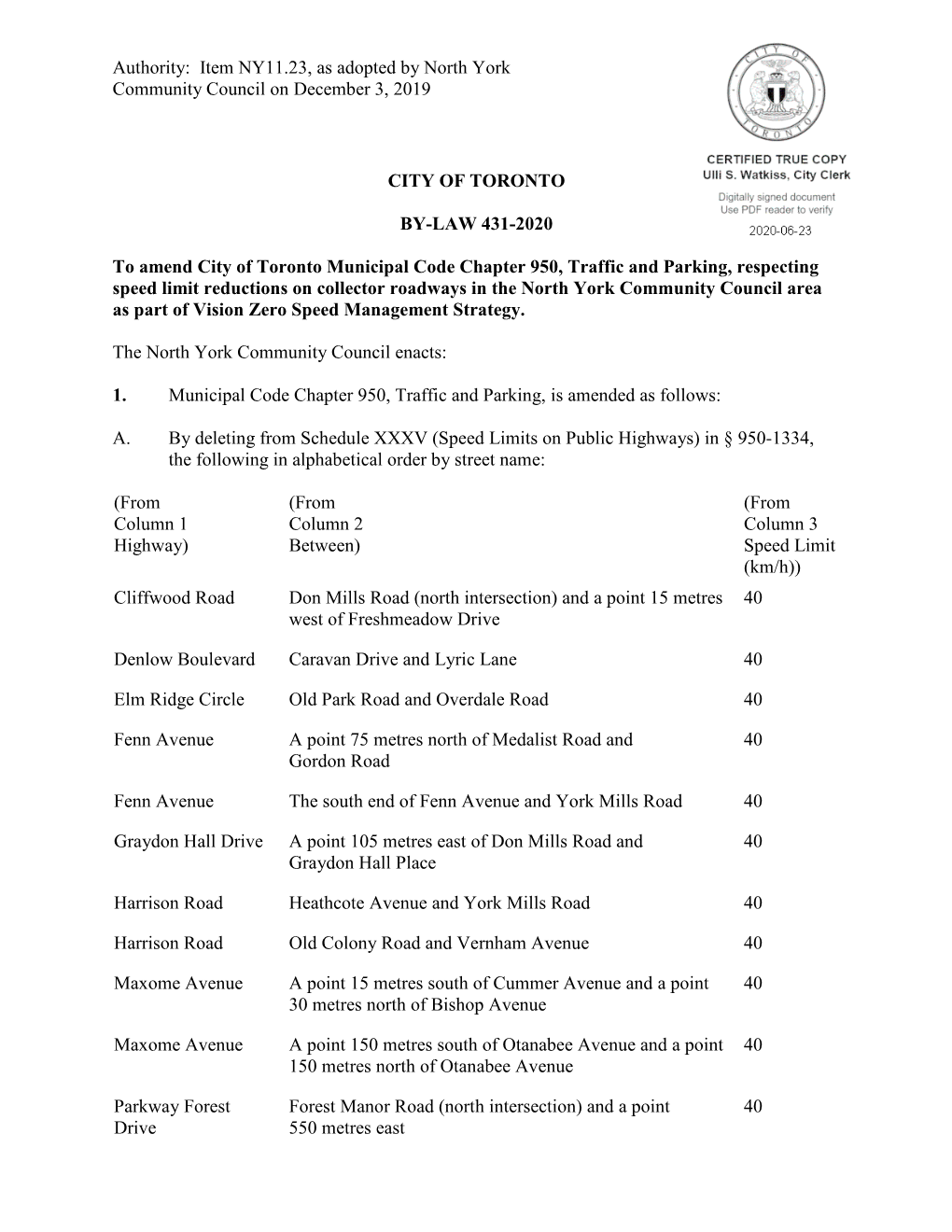 Authority: Item NY11.23, As Adopted by North York Community Council on December 3, 2019