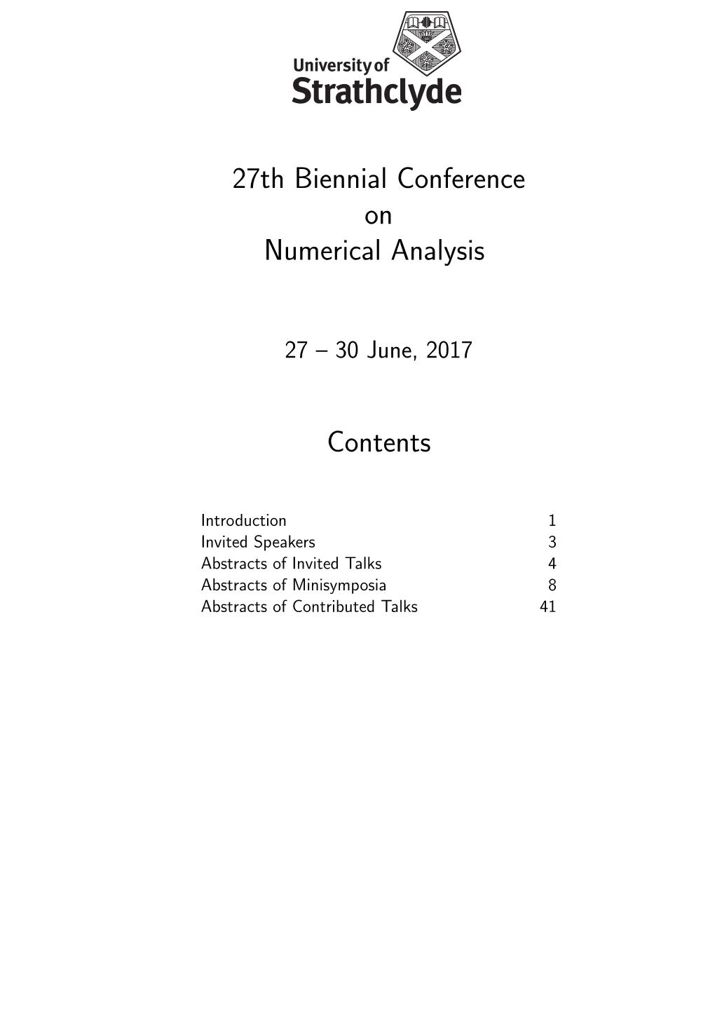 27Th Biennial Conference on Numerical Analysis Contents