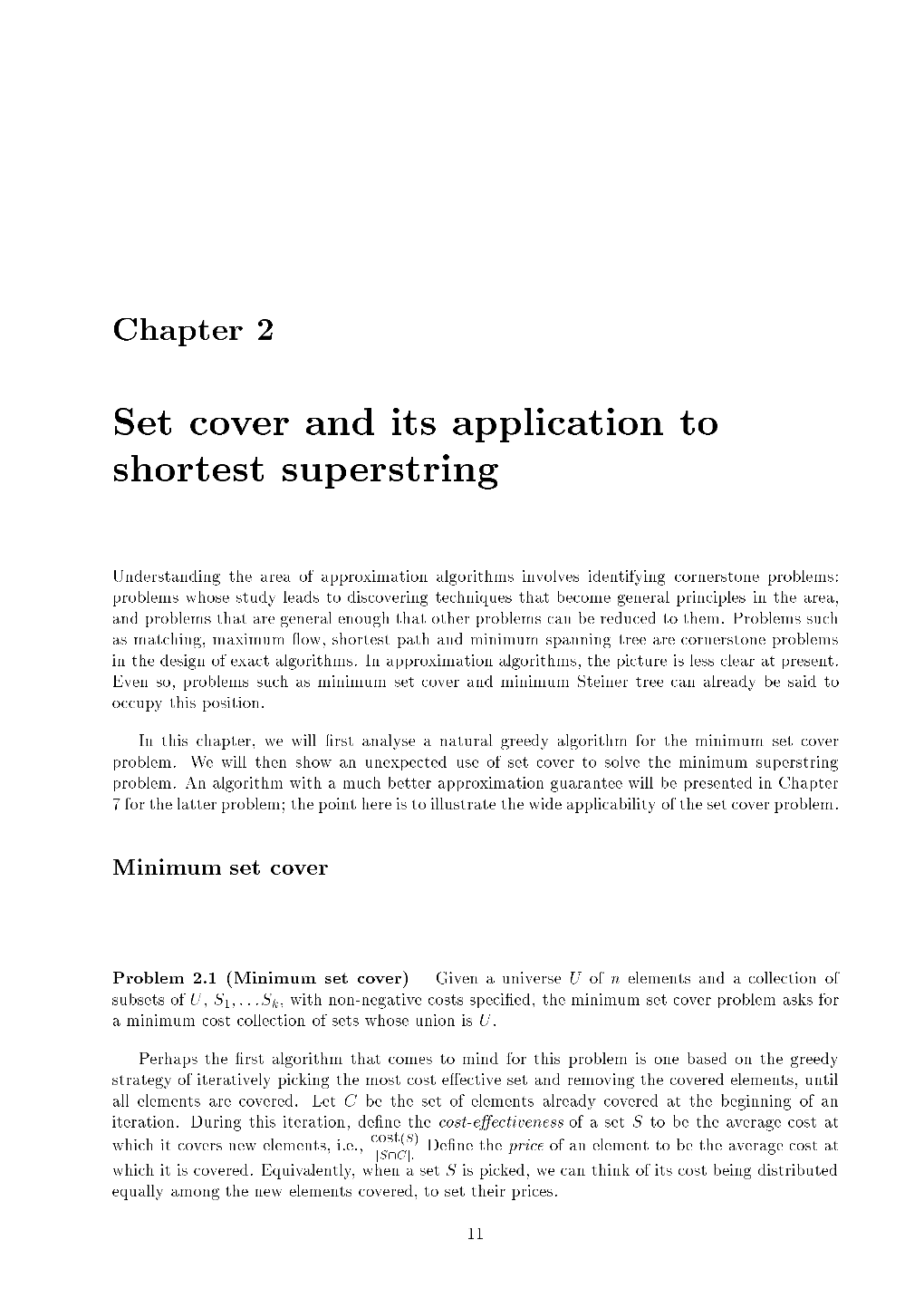 Set Cover and Its Application to Shortest Superstring