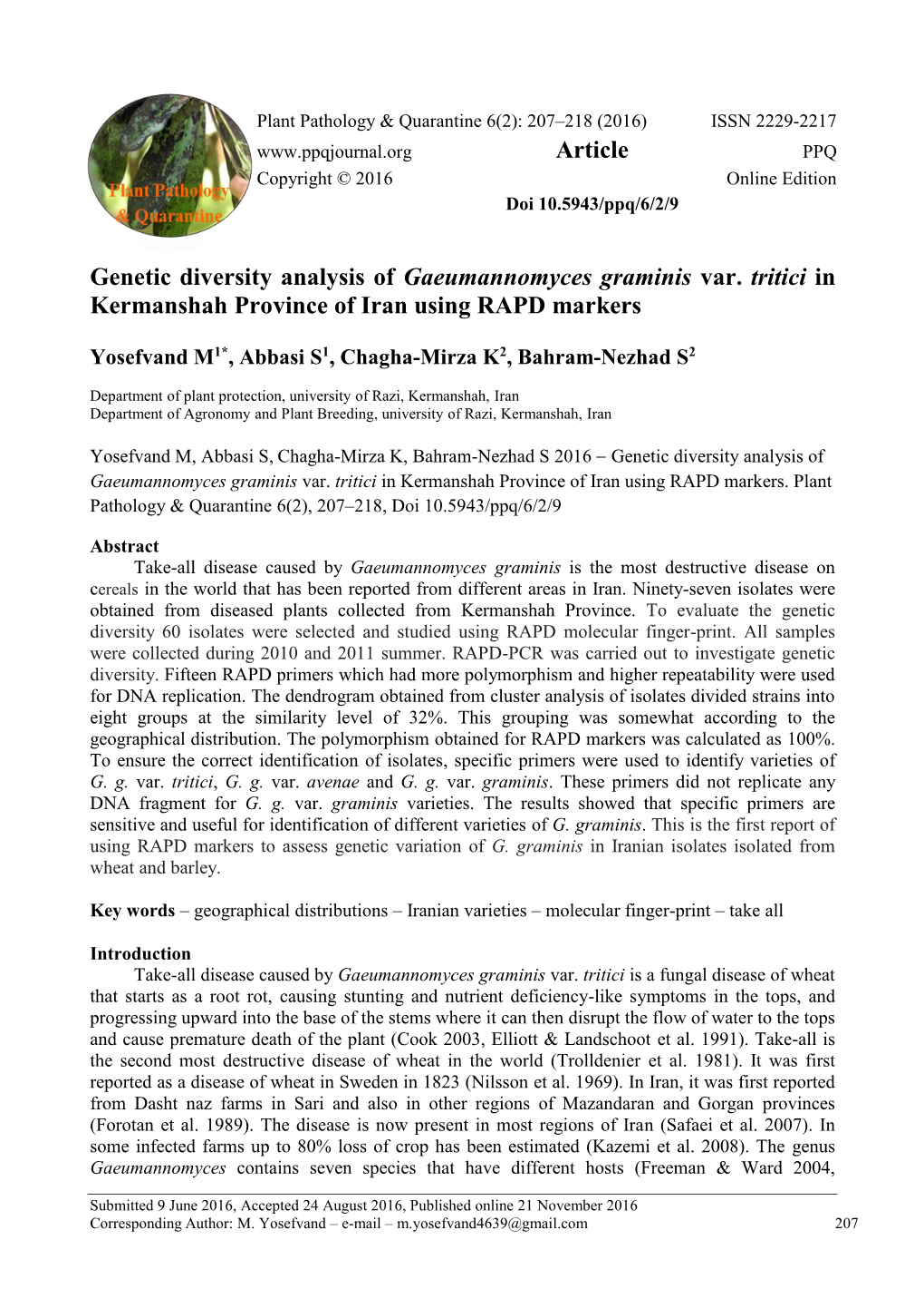 Genetic Diversity Analysis of Gaeumannomyces Graminis Var