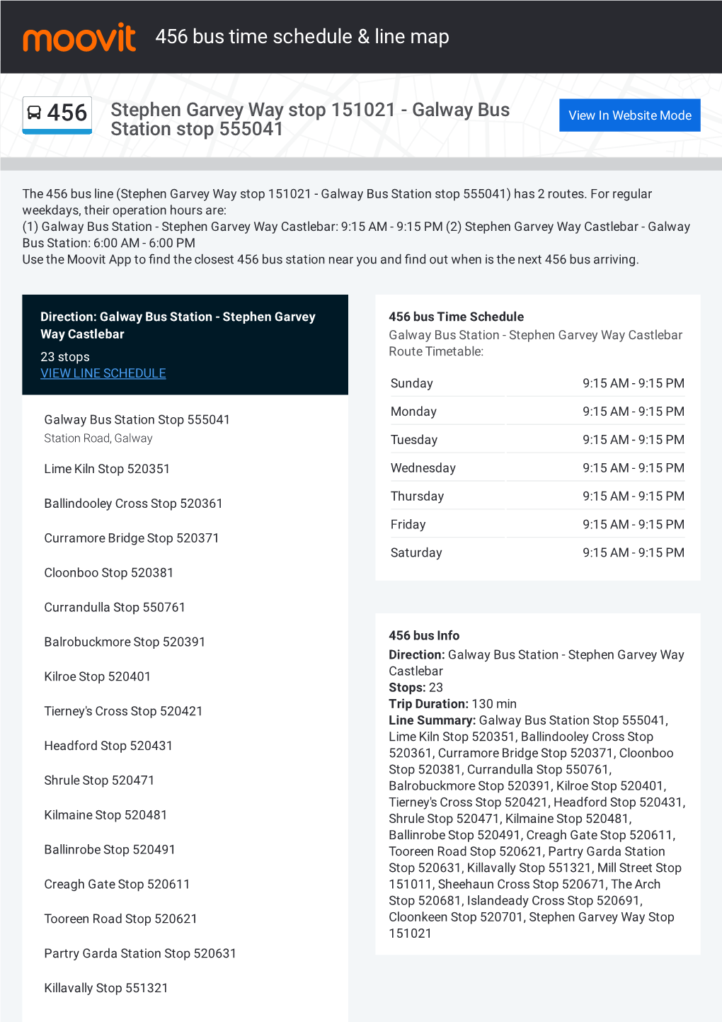 456 Bus Time Schedule & Line Route