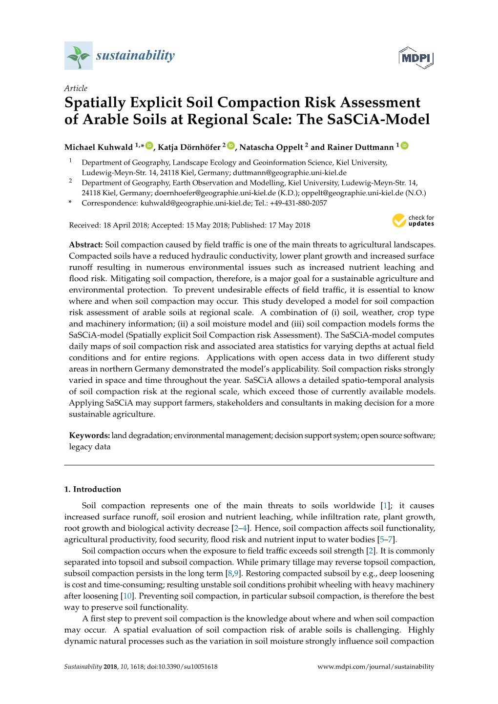 Spatially Explicit Soil Compaction Risk Assessment of Arable Soils at Regional Scale: the Sascia-Model