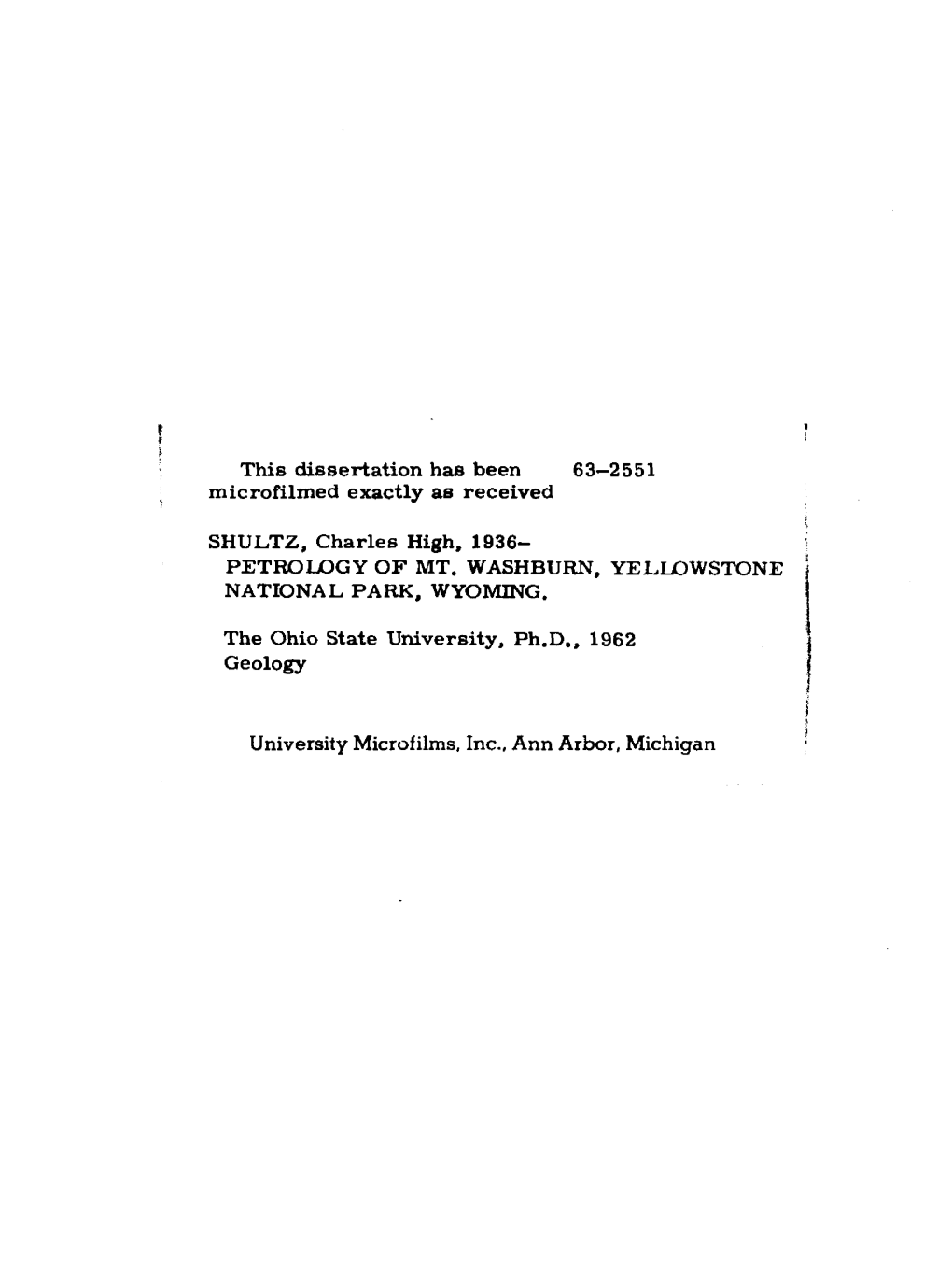 Petrology of Mt. Washburn, Yellcwstone National Park, Wyoming