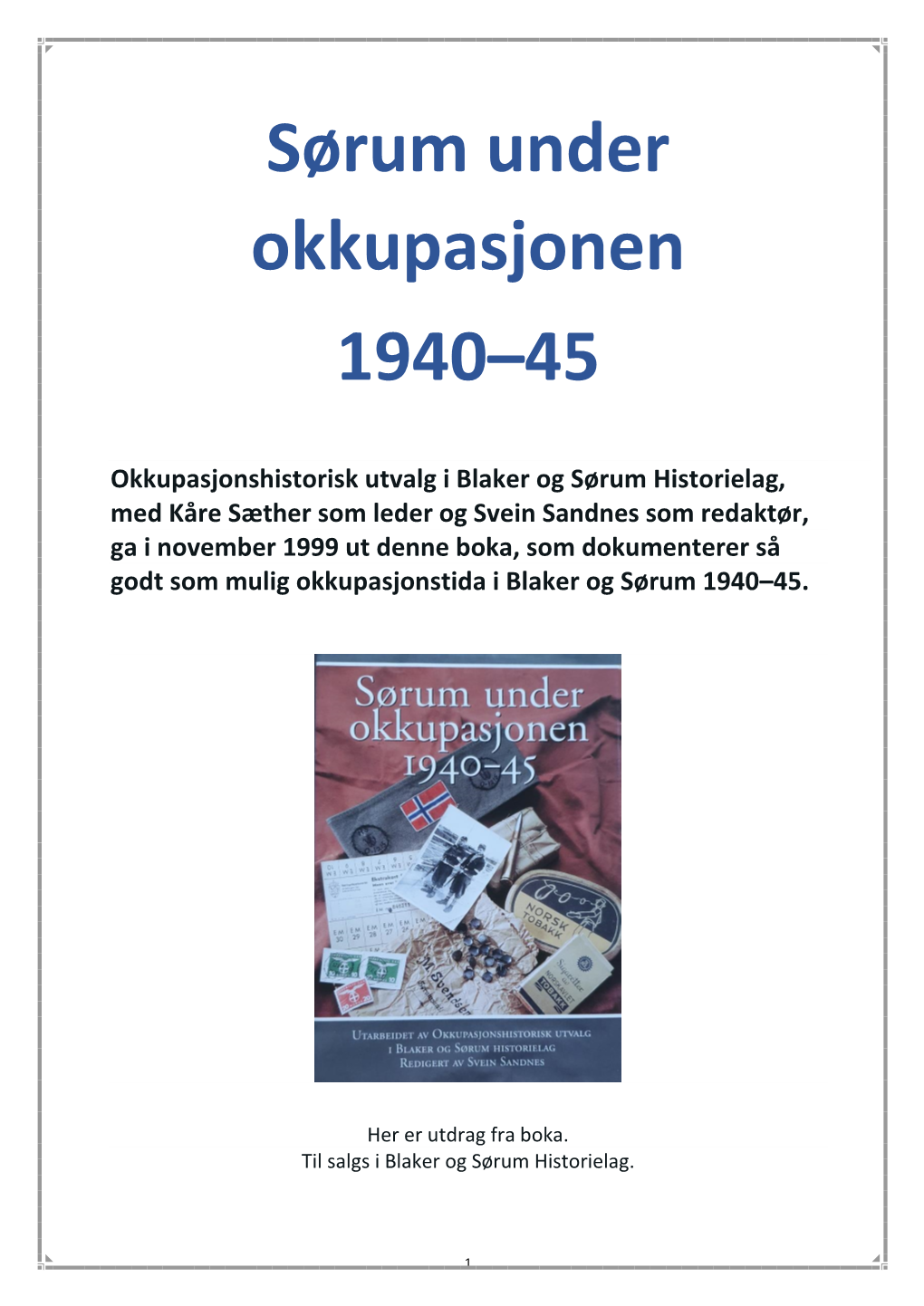 Sørum Under Okkupasjonen 1940–45