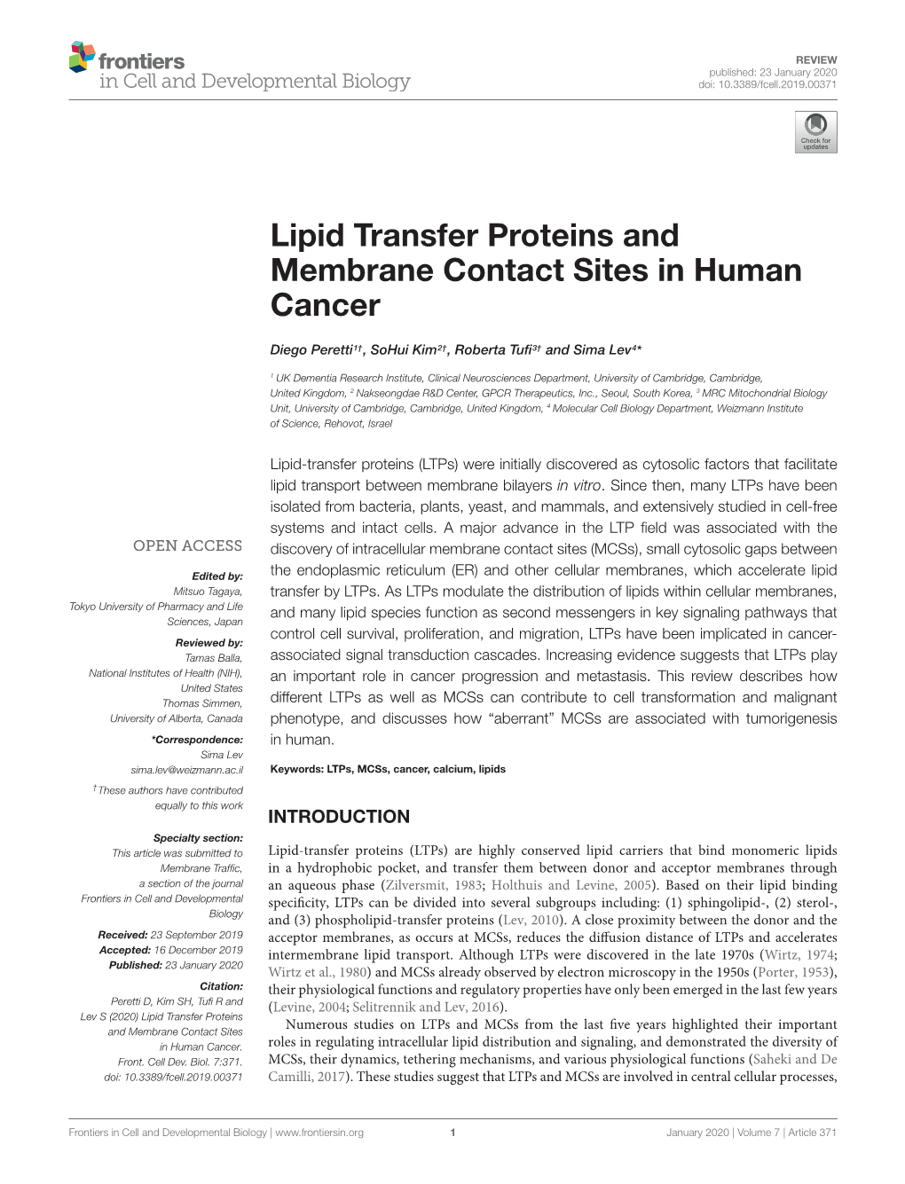 Lipid Transfer Proteins and Membrane Contact Sites in Human Cancer