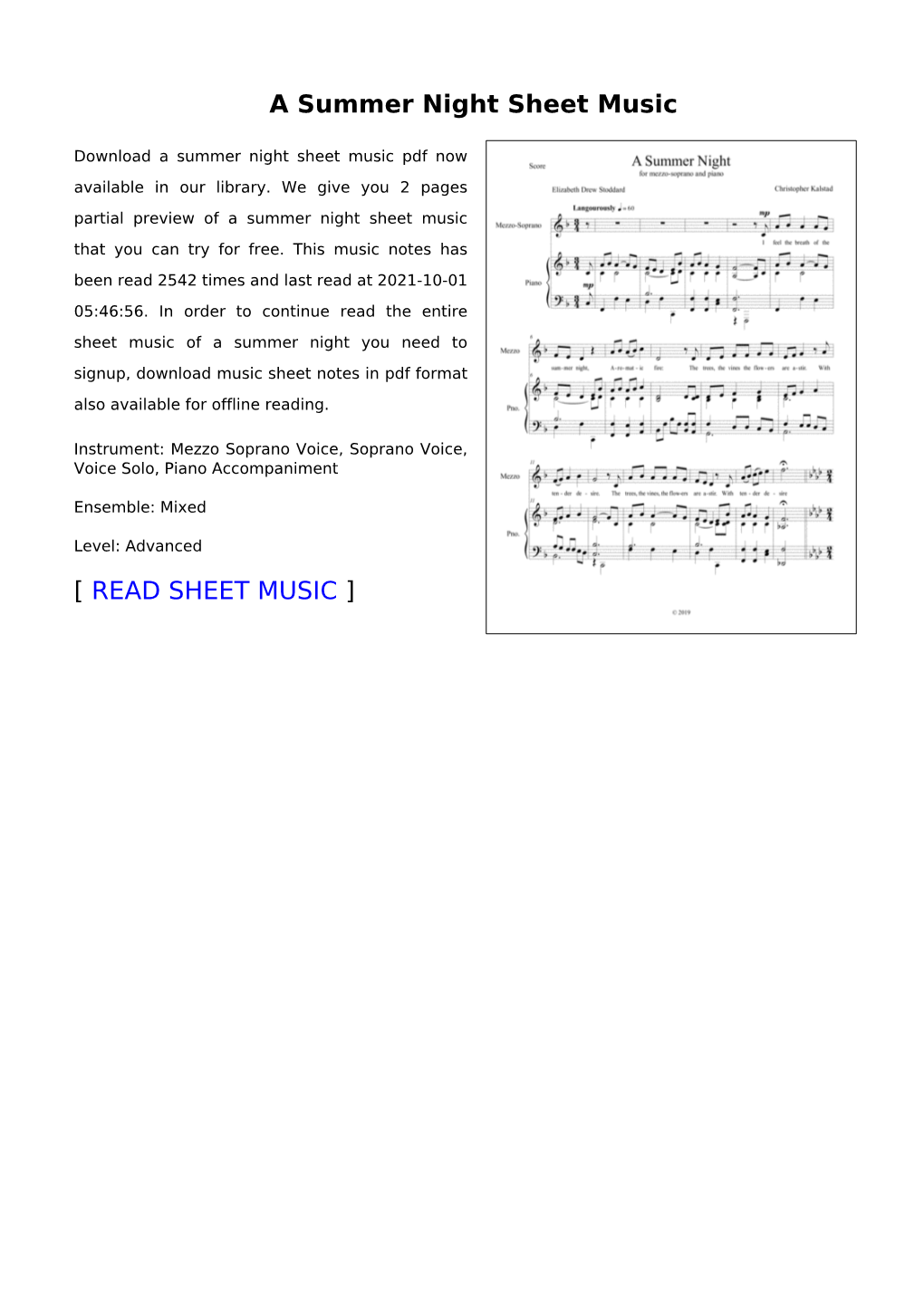 A Summer Night Sheet Music