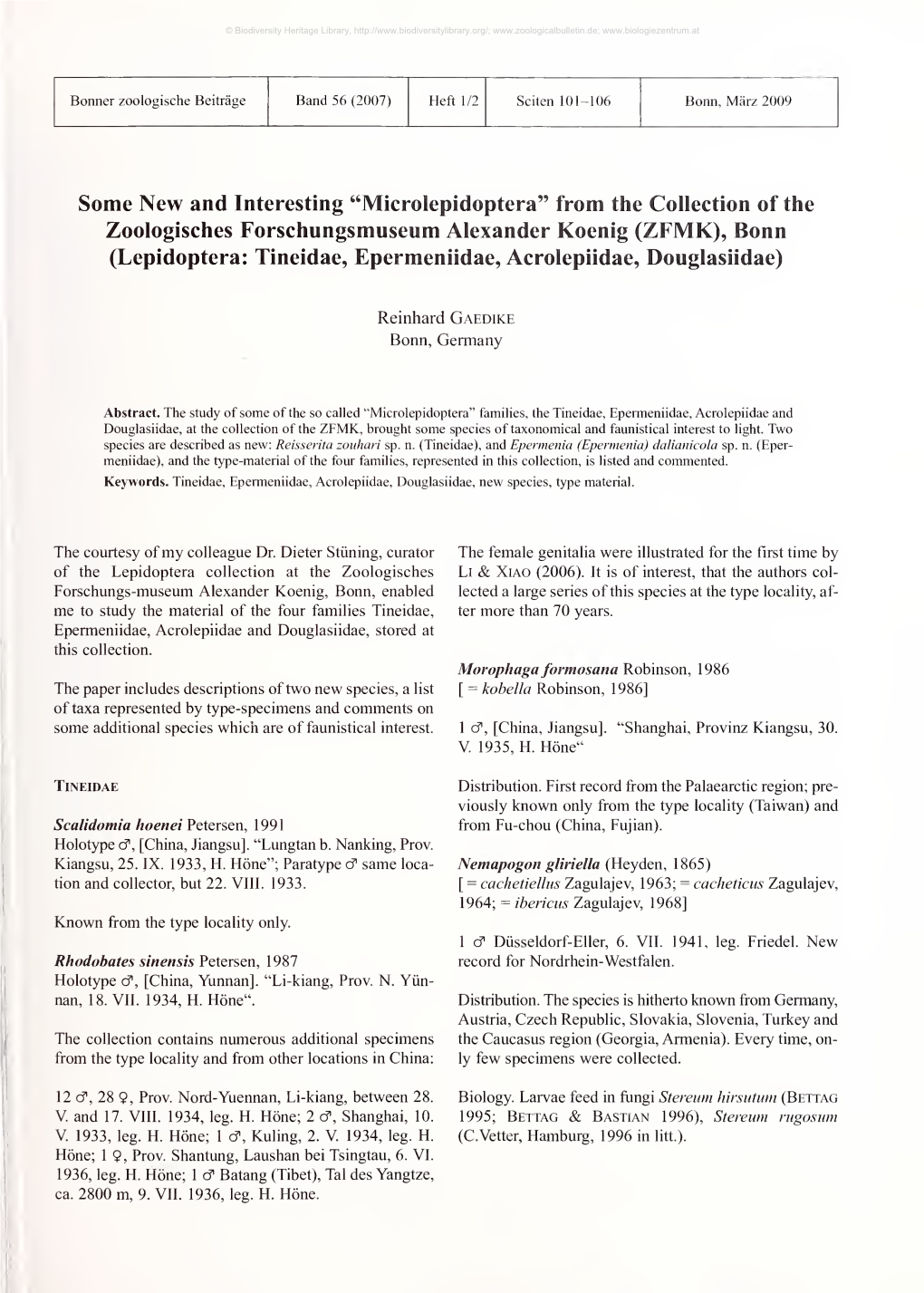 Bonner Zoologische Beiträge Band 56 (2007) Heft 1/2 Seiten 101-106 Bonn, März 2009