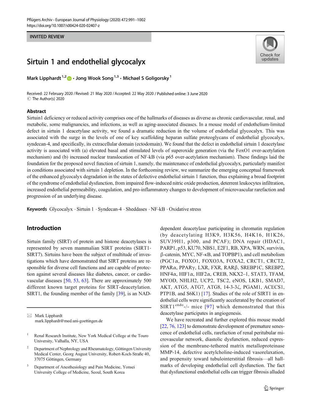 Sirtuin 1 and Endothelial Glycocalyx