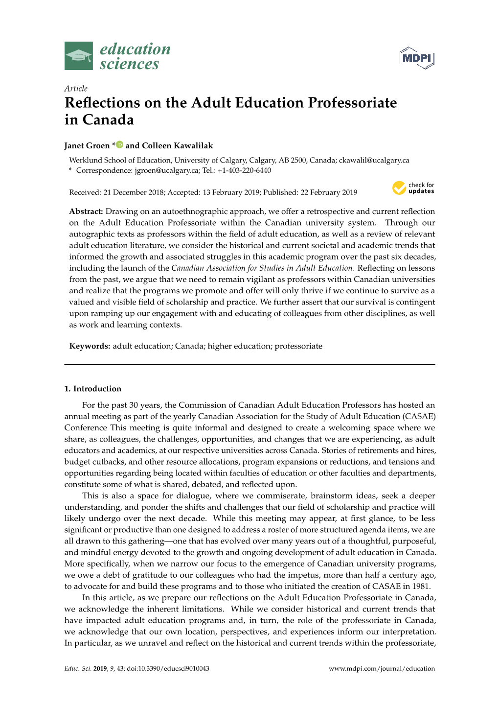 Reflections on the Adult Education Professoriate in Canada