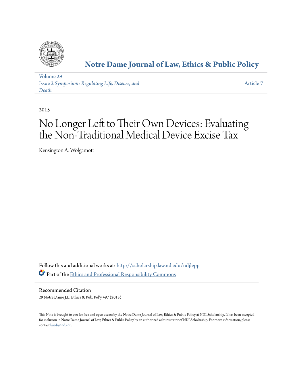 Evaluating the Non-Traditional Medical Device Excise Tax Kensington A