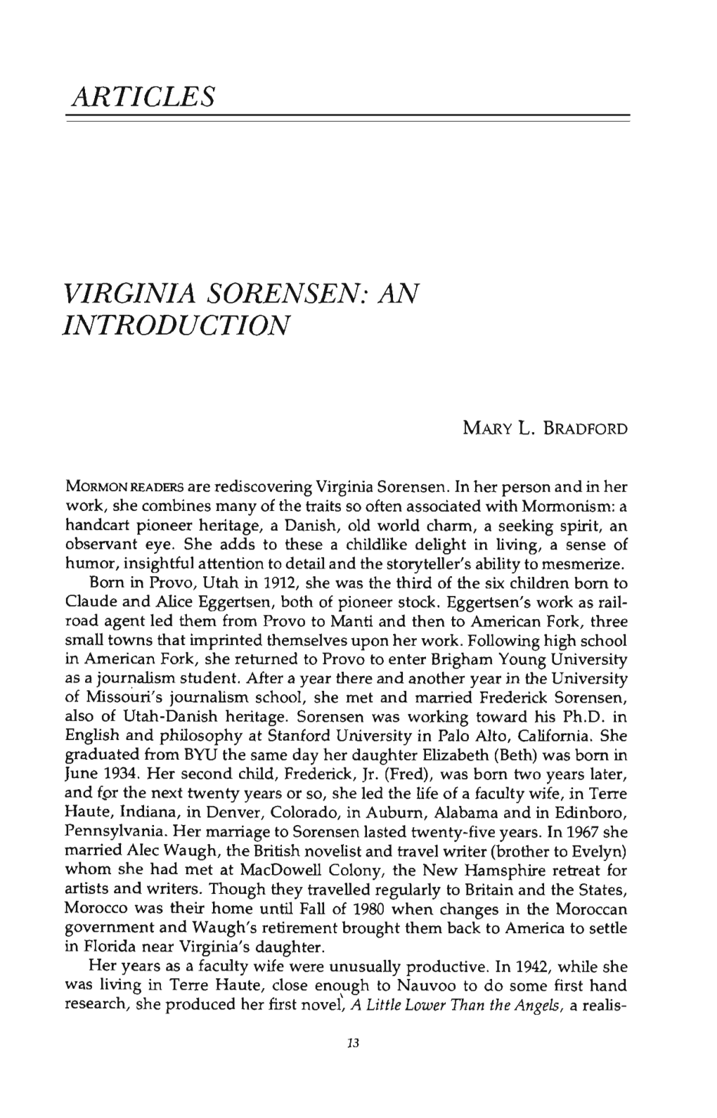Articles Virginia Sorensen