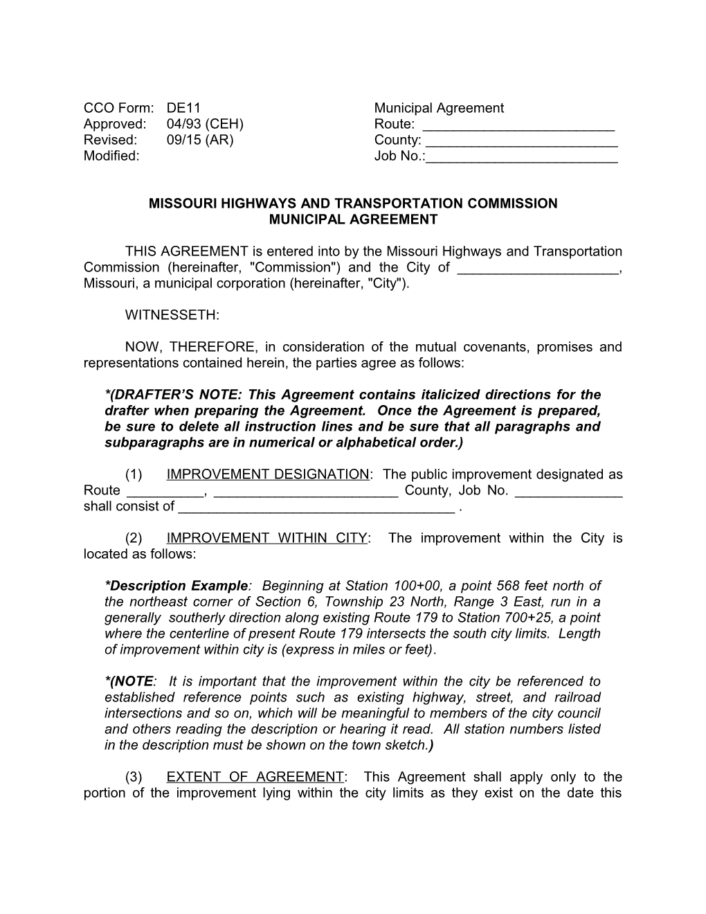 CCO Form: DE11 Municipal Agreement