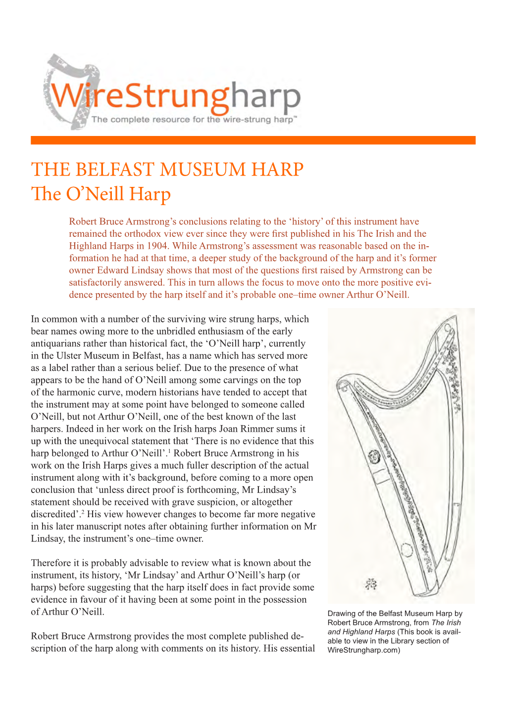 THE BELFAST MUSEUM HARP the O'neill Harp