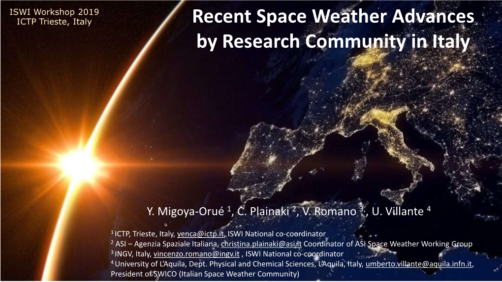 Recent Space Weather Advances by Research Community in Italy