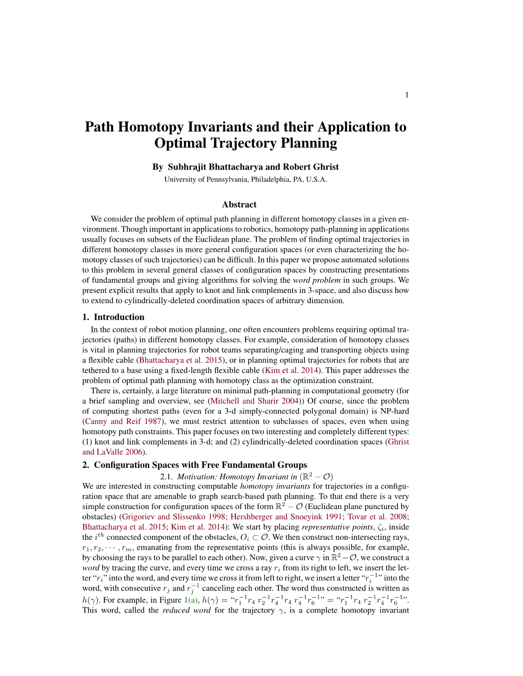 Path Homotopy Invariants and Their Application to Optimal Trajectory Planning