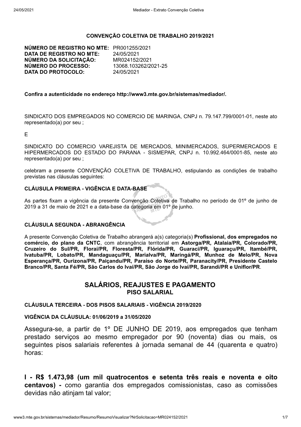 Salários, Reajustes E Pagamento Piso Salarial