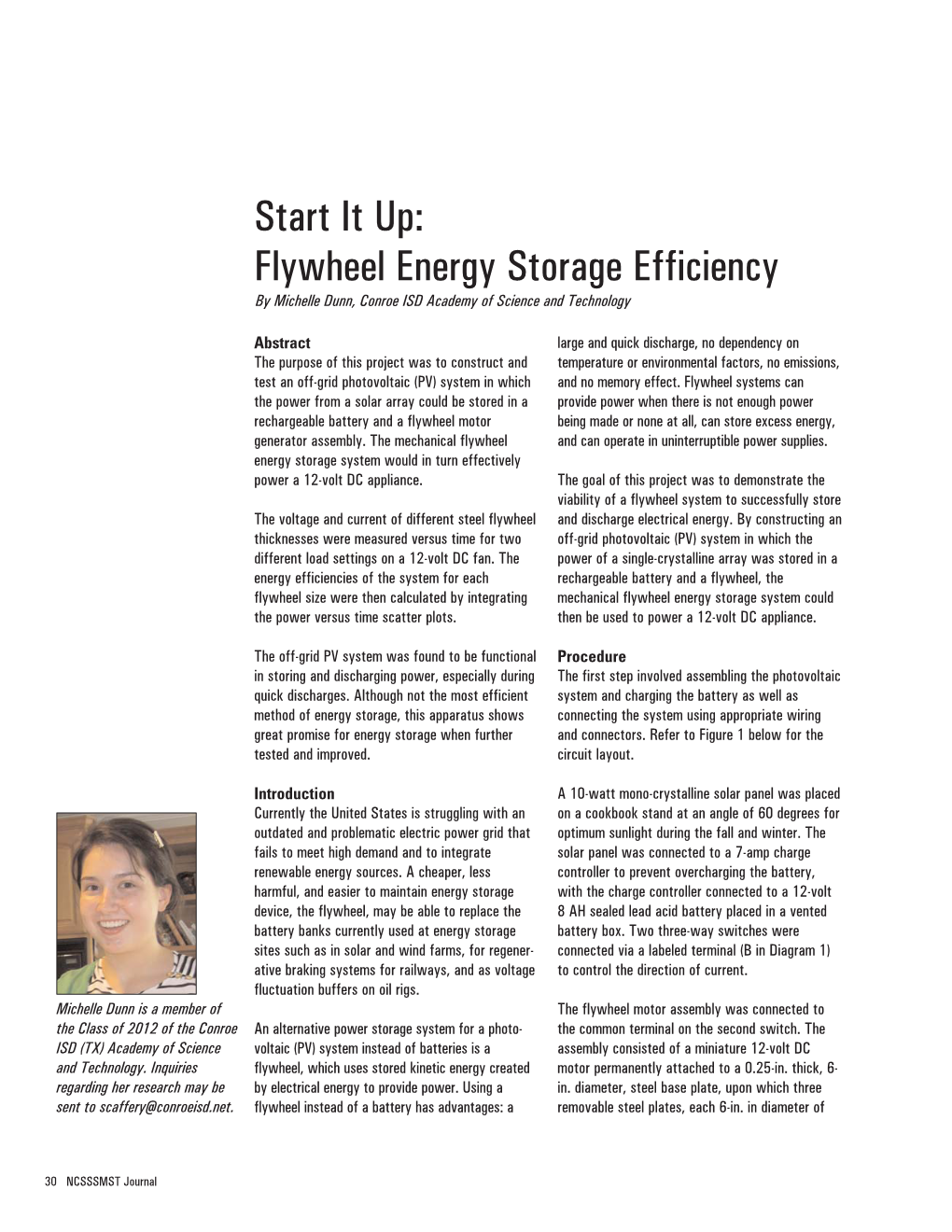 Flywheel Energy Storage Efficiency by Michelle Dunn, Conroe ISD Academy of Science and Technology