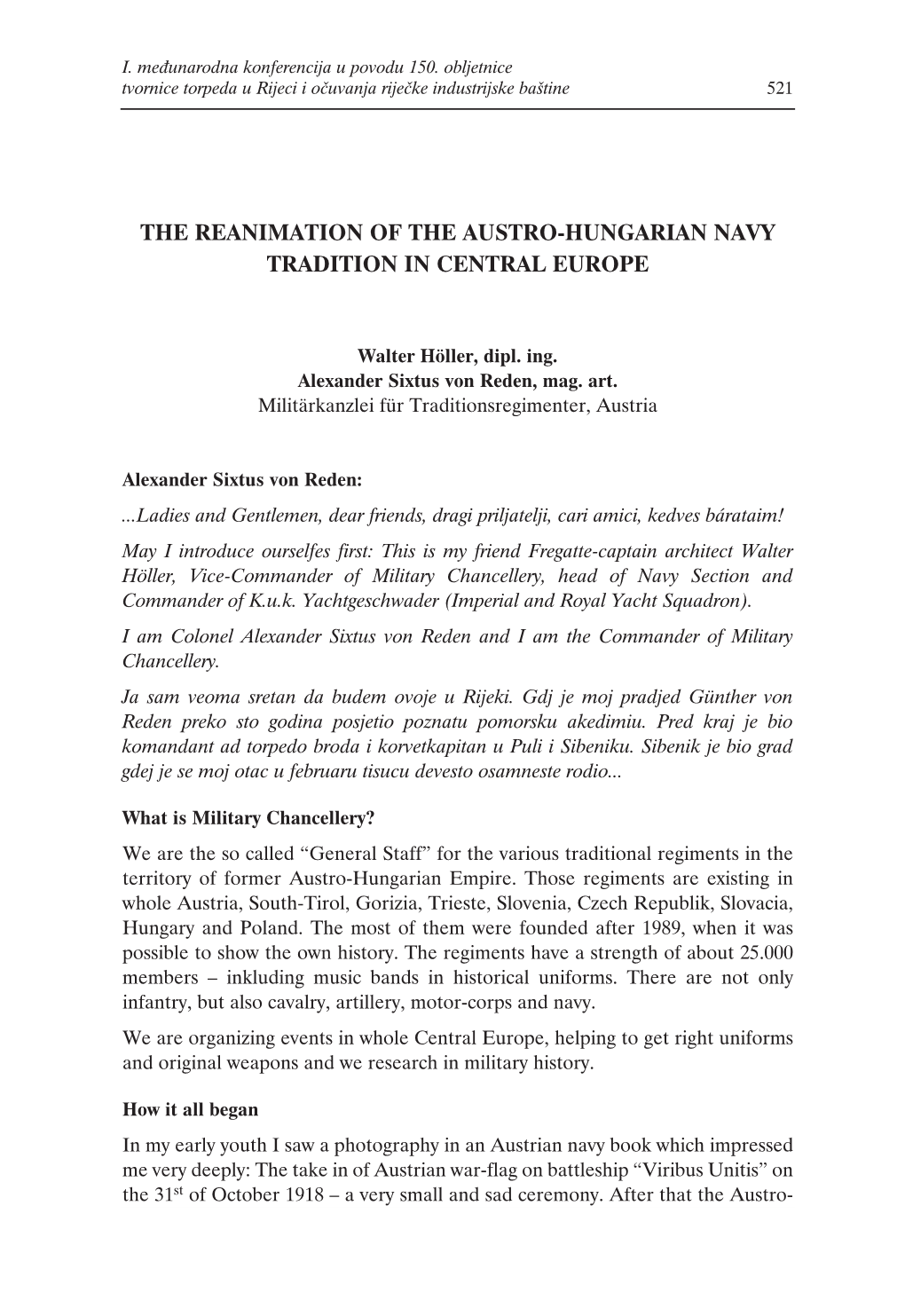 The Reanimation of the Austro-Hungarian Navy Tradition in Central Europe