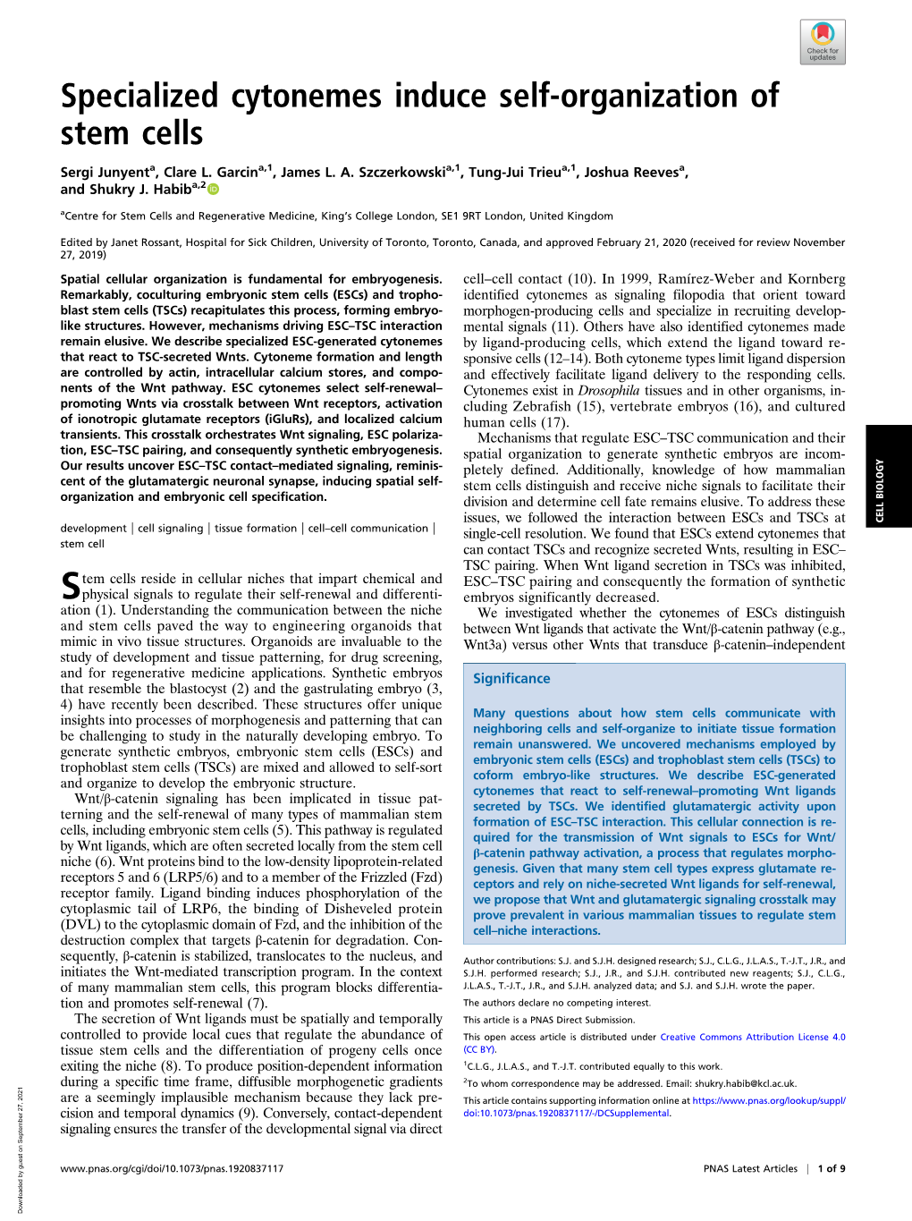 Specialized Cytonemes Induce Self-Organization of Stem Cells