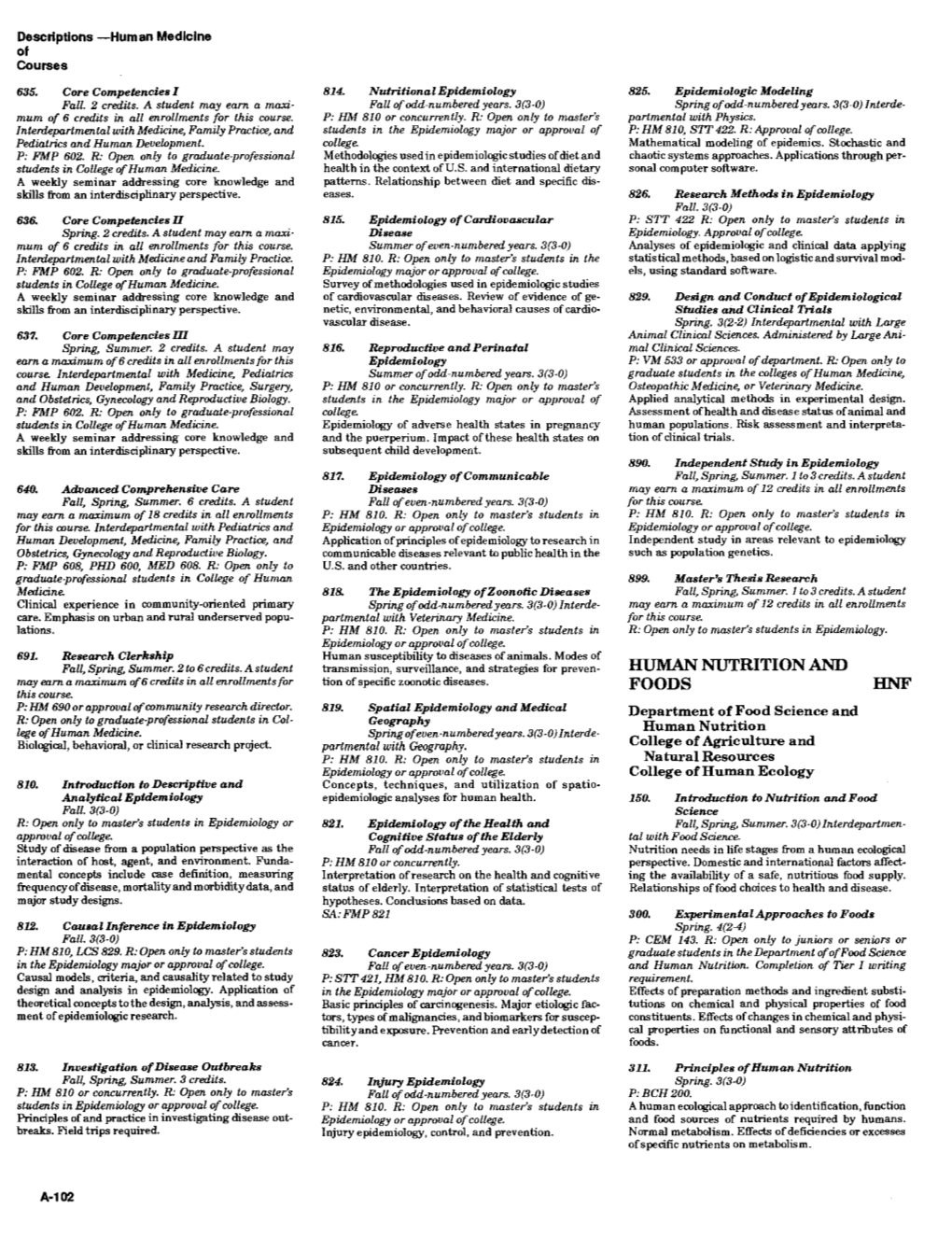 HUMAN NUTRITION and May Earn a Maximum Of6 Credits in All Enrollments for Tion of Specific Zoonotic Diseases