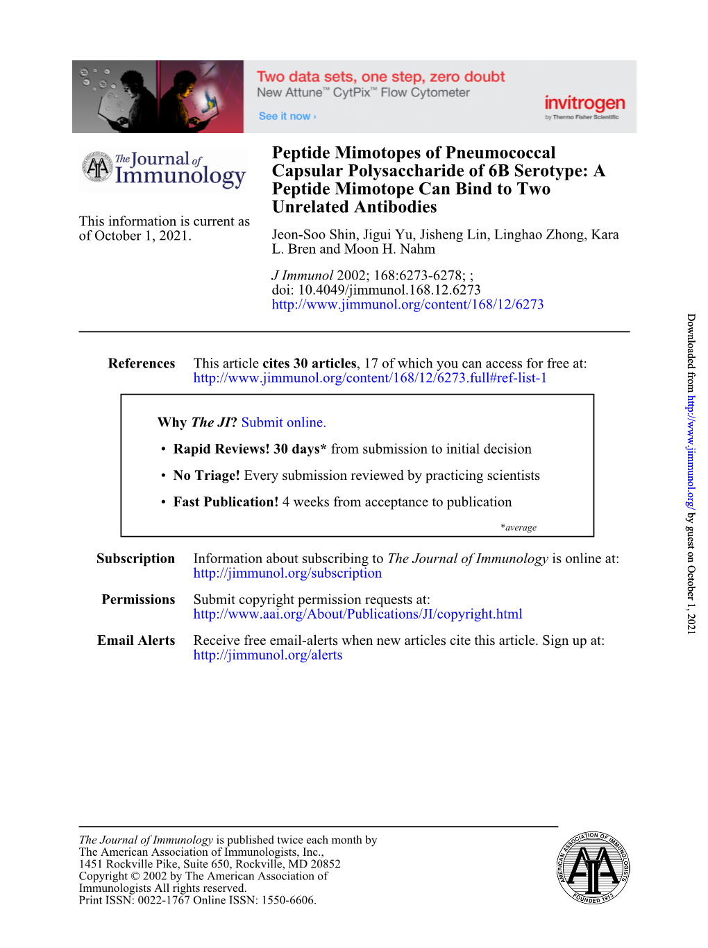 Unrelated Antibodies Peptide Mimotope Can Bind to Two Capsular Polysaccharide of 6B Serotype