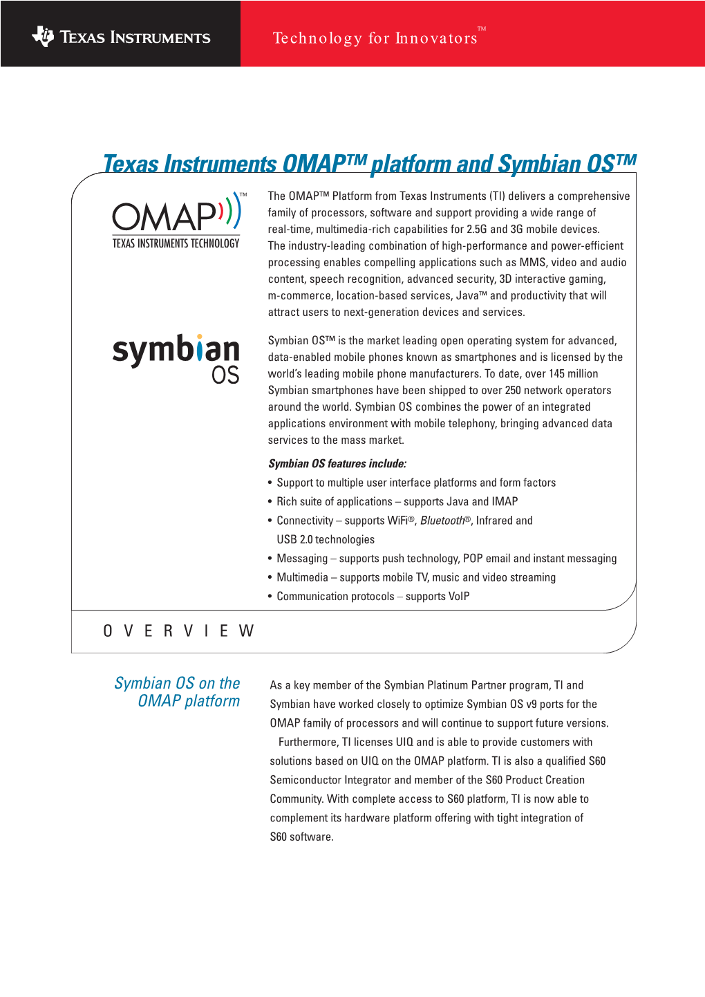 Texas Instruments OMAP™ Platform and Symbian OS™