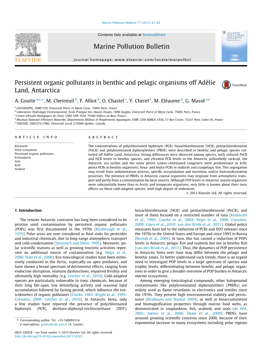 Persistent Organic Pollutants in Benthic and Pelagic Organisms Off Adélie Land, Antarctica ⇑ A