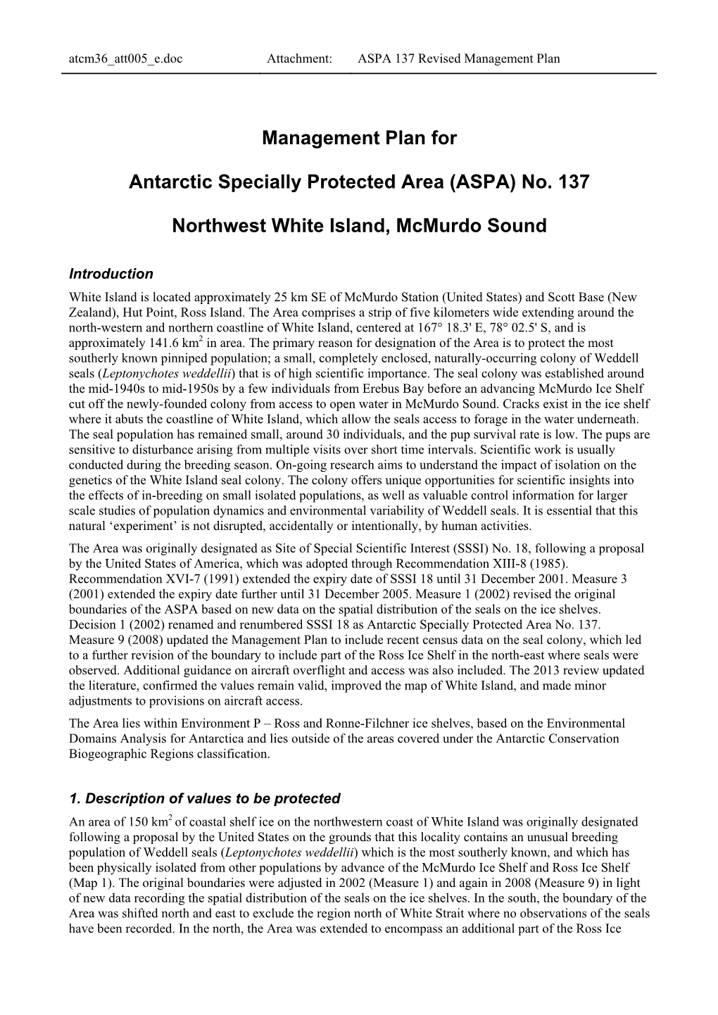 Management Plan for Antarctic Specially Protected Area (ASPA